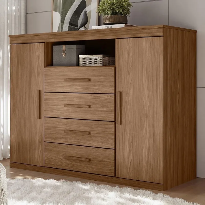 Cômoda Savana S01 4 Gavetas 2 Portas MDF-MDP Jatobá Mpozenato 129CM - Mpozenato - Móveis