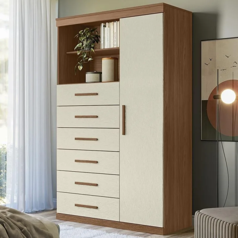 Cômoda Multiuso S01 6 Gavetas MDF-MDP Puxador MDF Jatobá-areia Mpozenato - Mpozenato - Móveis