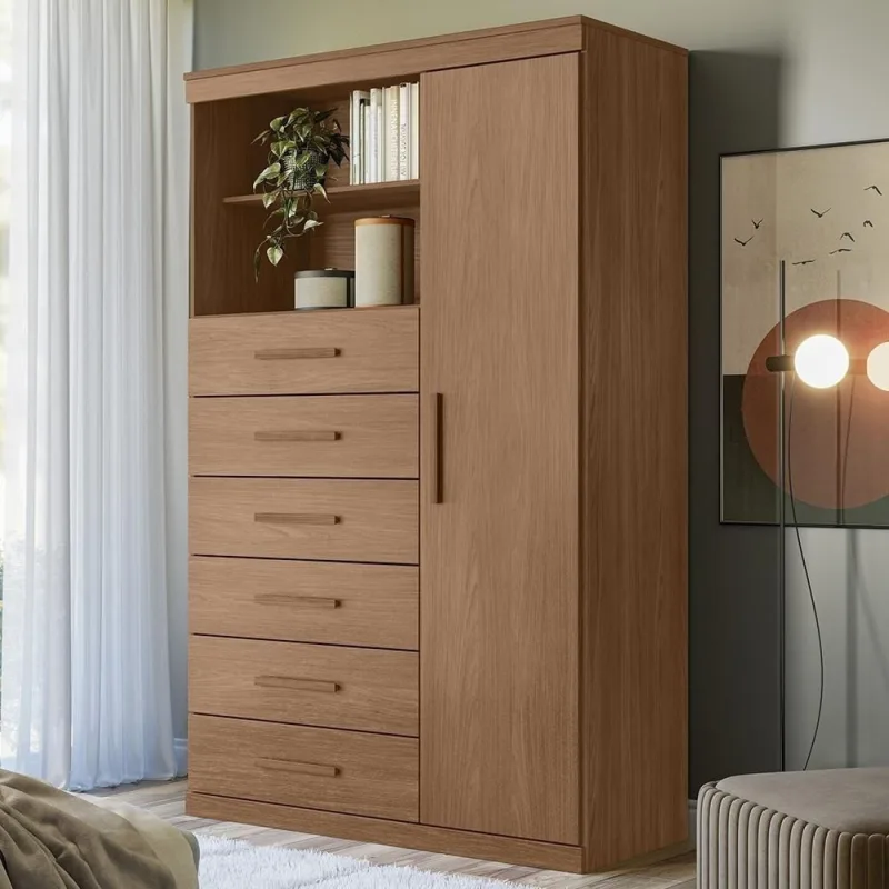 Cômoda Multiuso S01 6 Gavetas MDF-MDP Puxador MDF Marrom Mpozenato - Mpozenato - Móveis