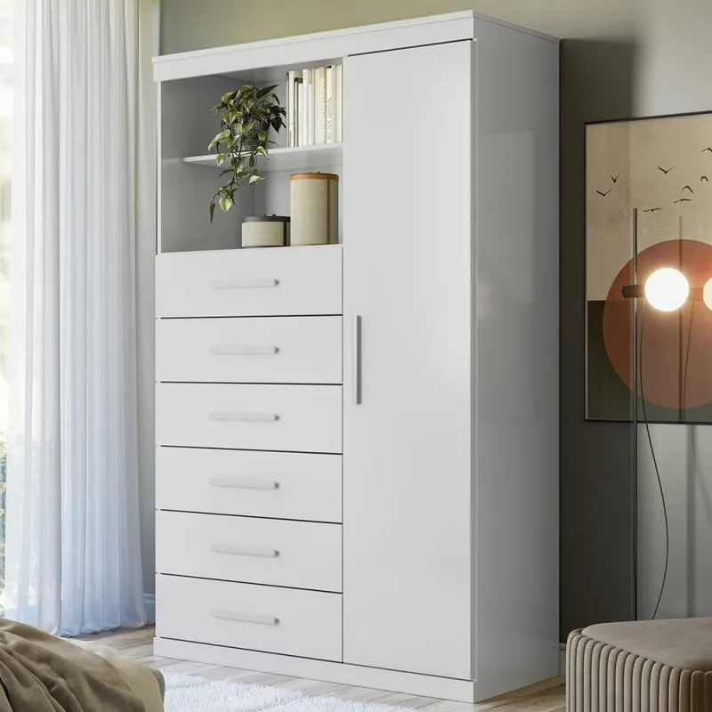 Cômoda Multiuso S01 6 Gavetas MDF MDP Puxador MDF Branco Mpozenato - Mpozenato