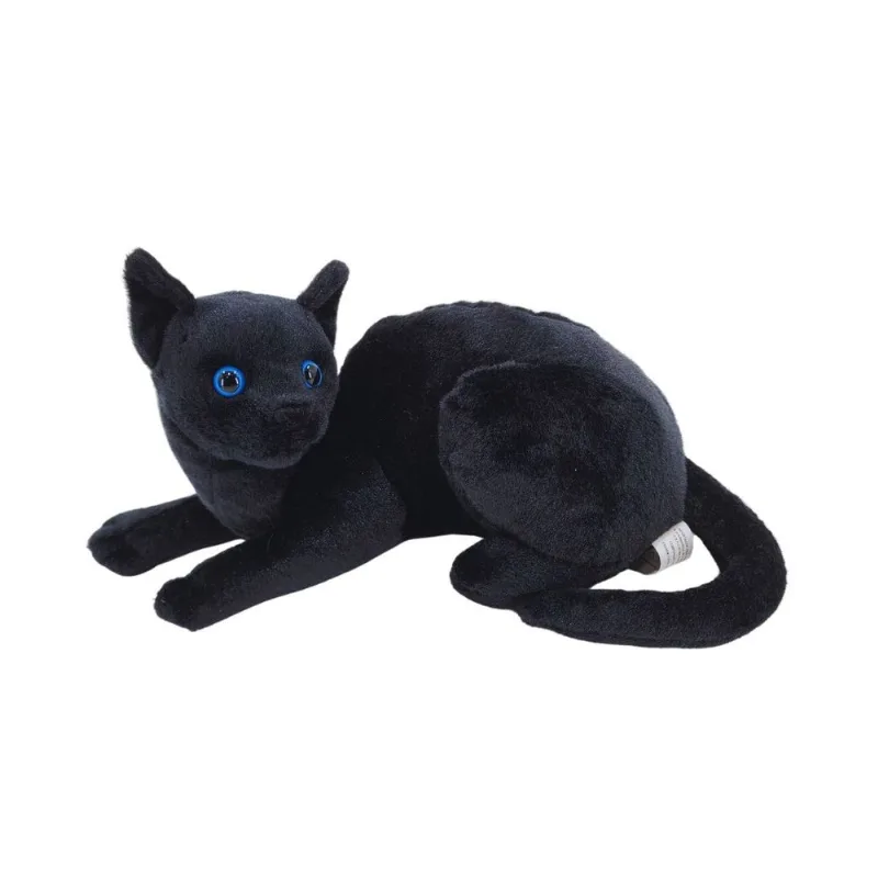 Gato de Pelúcia Realista Deitado 40cm Preto com Olhos Azuis e Toque Macio Fizzy Toys