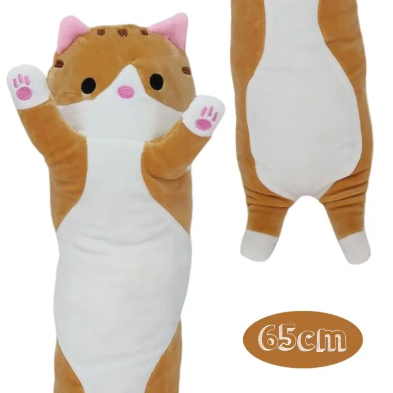 Bicho de Pelúcia Almofada Gatinho Marrom Fofy Toys 65cm Fofo, Macio e Aconchegante