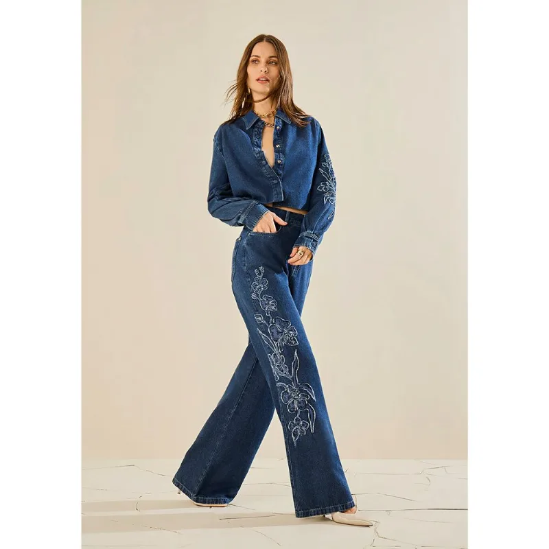 Calça Morena Rosa Wide Média Azul 36