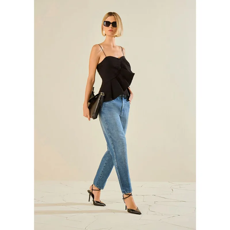 Calça Morena Rosa Mom Média Azul 38