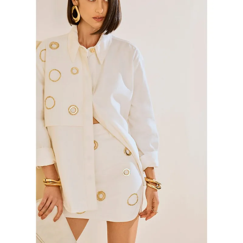 Saia Morena Rosa Reta Alta Curta Off White 34