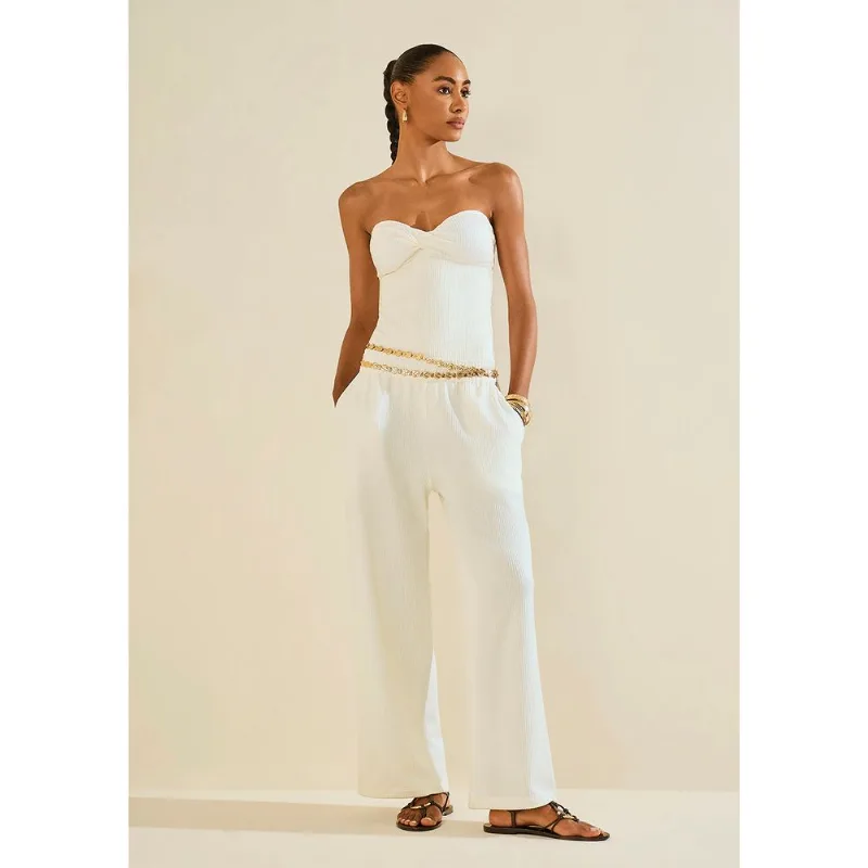 Calça Reta Alvéolo Branco G - Morena Rosa