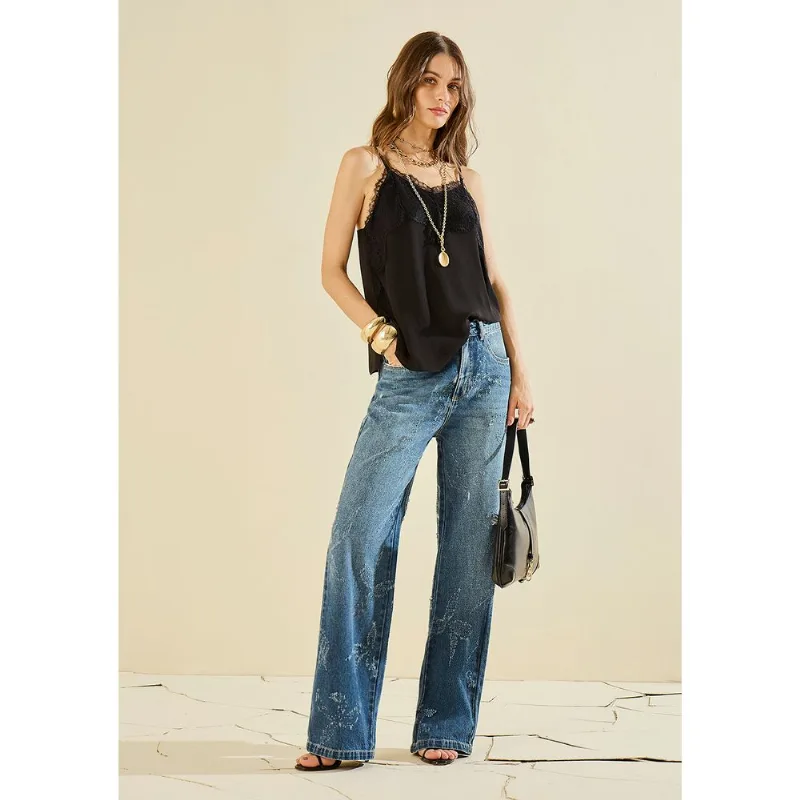 Calça Morena Rosa Wide Alta Azul 38
