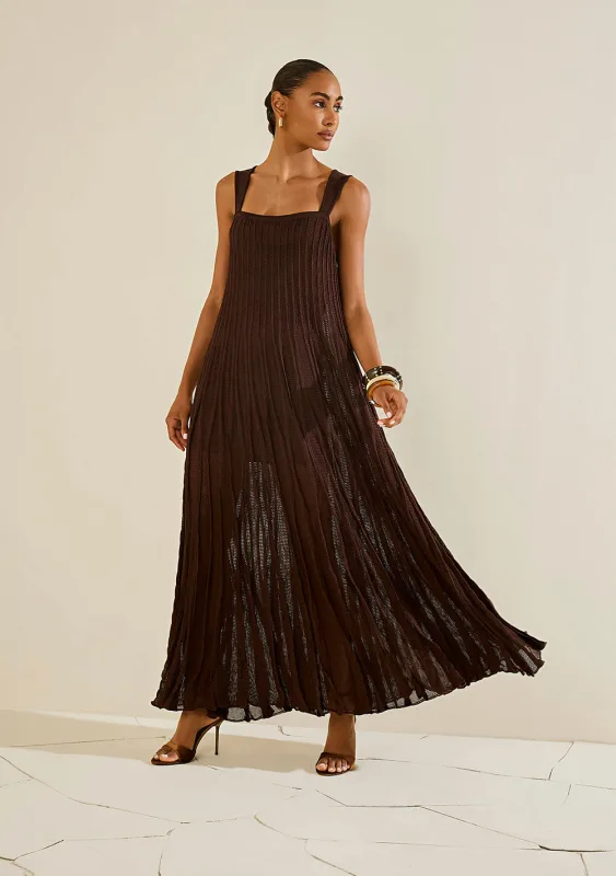 Vestido Morena Rosa Solto Decote Reto Com Alça Longo Marrom - Morena Rosa - Linhas