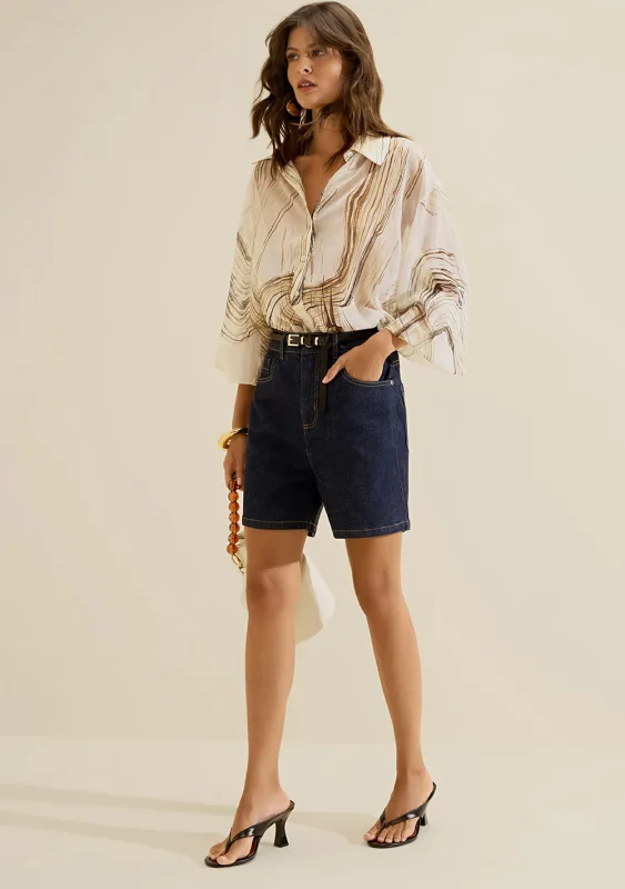 Bermuda Jeans Reta Origem Azul - Morena Rosa - Linhas