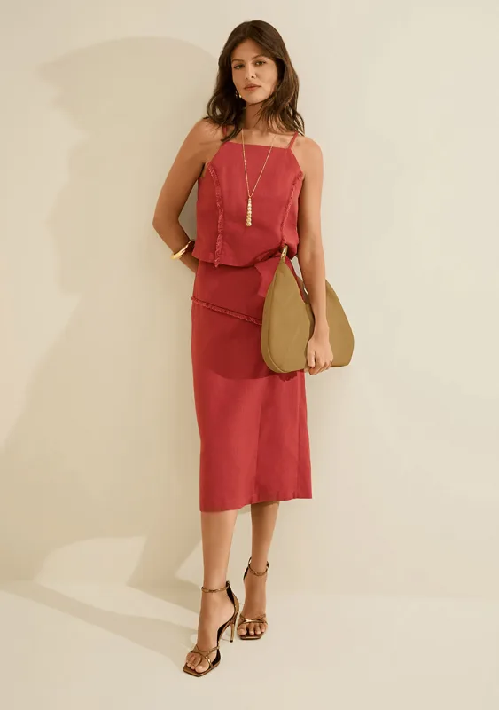 Saia Reta Midi Estado Natural Bordo - Morena Rosa - Coleções