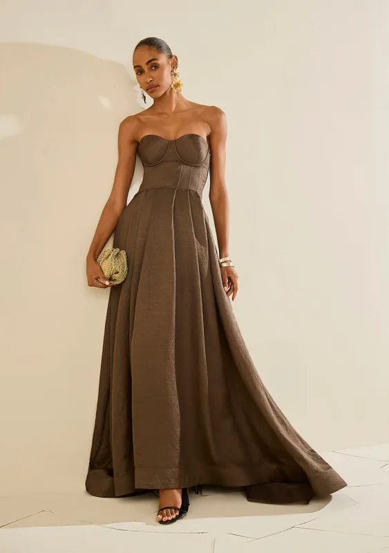 Vestido Solto Decote Reto Sem Manga Longo Marrom - Morena Rosa