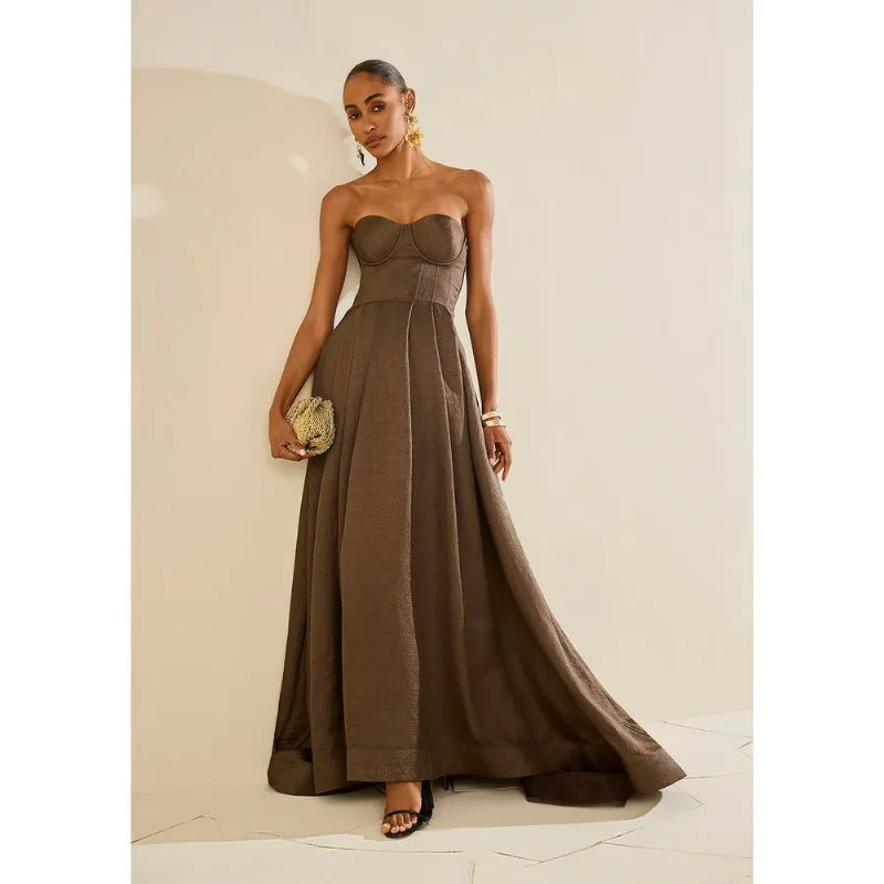 Vestido Solto Decote Reto Sem Manga Longo Marrom G - Morena Rosa
