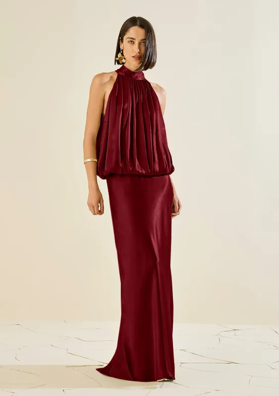 Vestido Solto Gola Alta Sem Manga Longo Bordo - Morena Rosa - Linhas