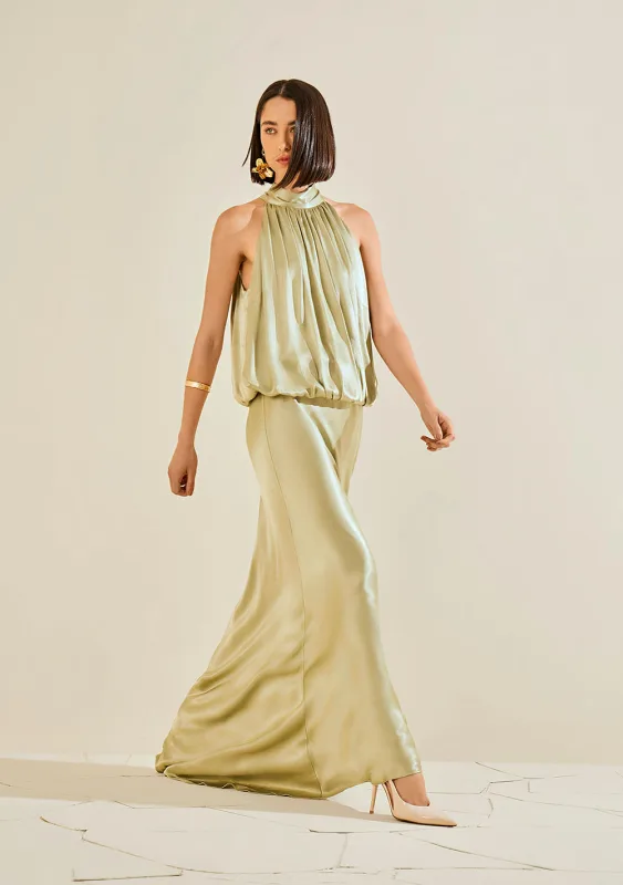 Vestido Solto Gola Alta Sem Manga Longo Verde - Morena Rosa - Linhas