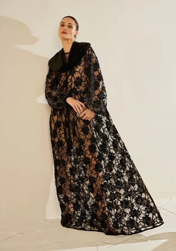 Vestido Solto Decote Careca Manga Longa Longo Preto - Morena Rosa