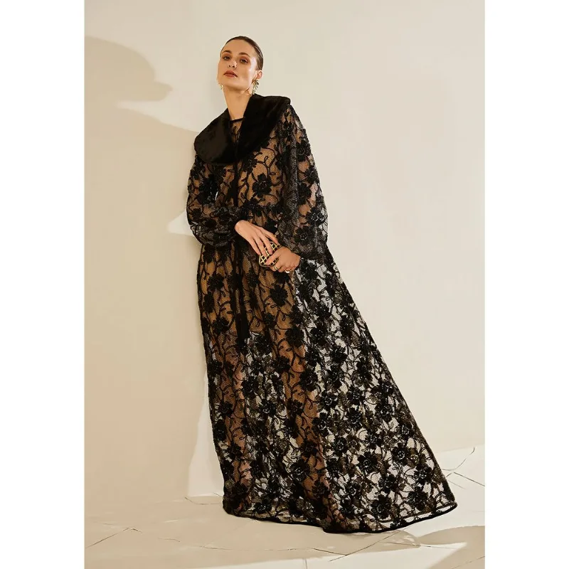 Vestido Solto Decote Careca Manga Longa Longo Preto G