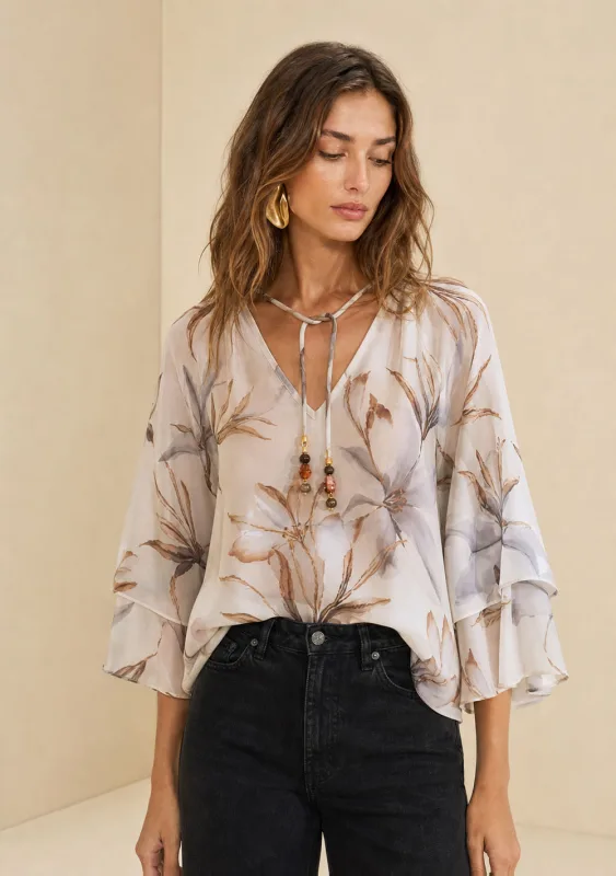 Blusa Decote V Flora Azul - Morena Rosa - Coleções