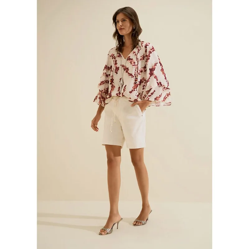 Blusa Decote V Flora Bege M