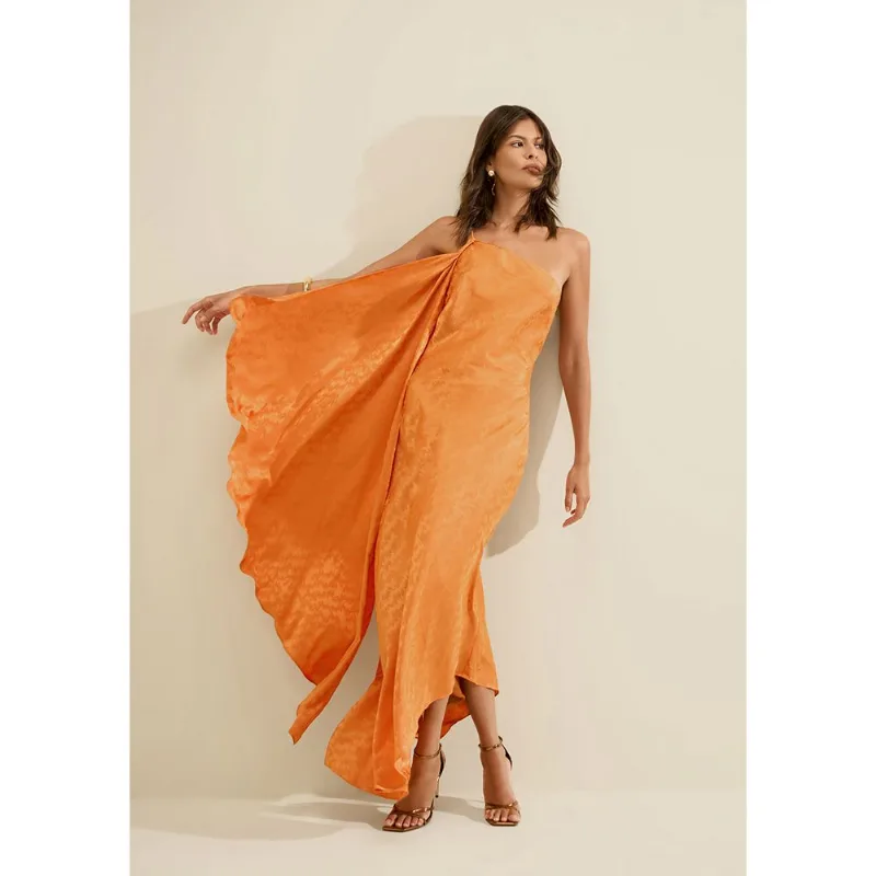 Vestido Um Ombro Só Lumina Laranja G