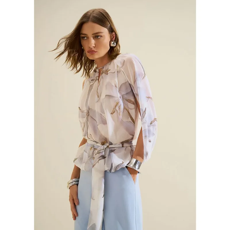 Blusa Manga Curta Flora Azul G - Morena Rosa