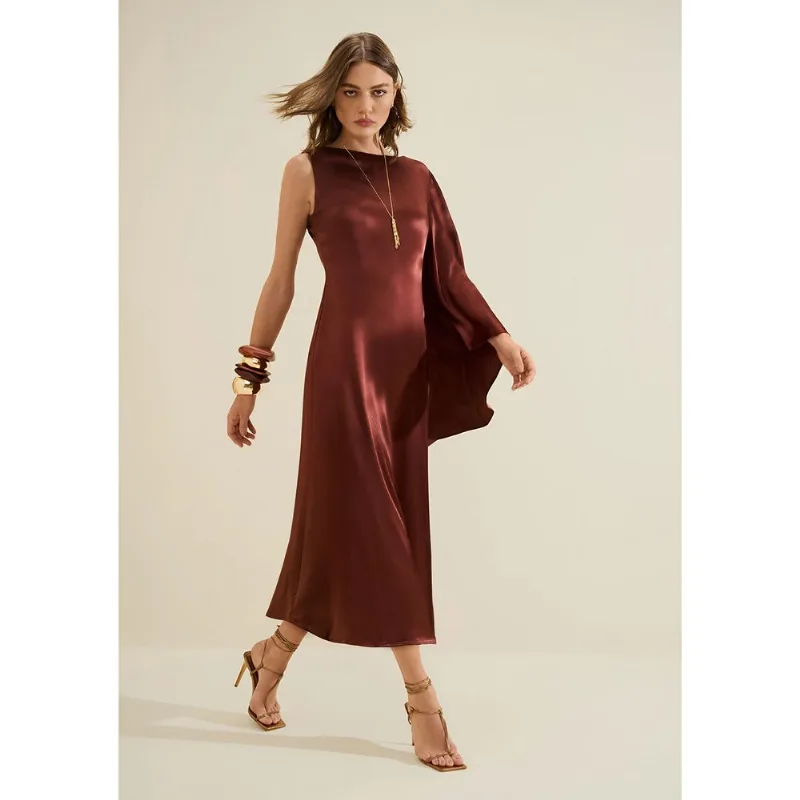Vestido Midi Umbra Marrom M - Morena Rosa