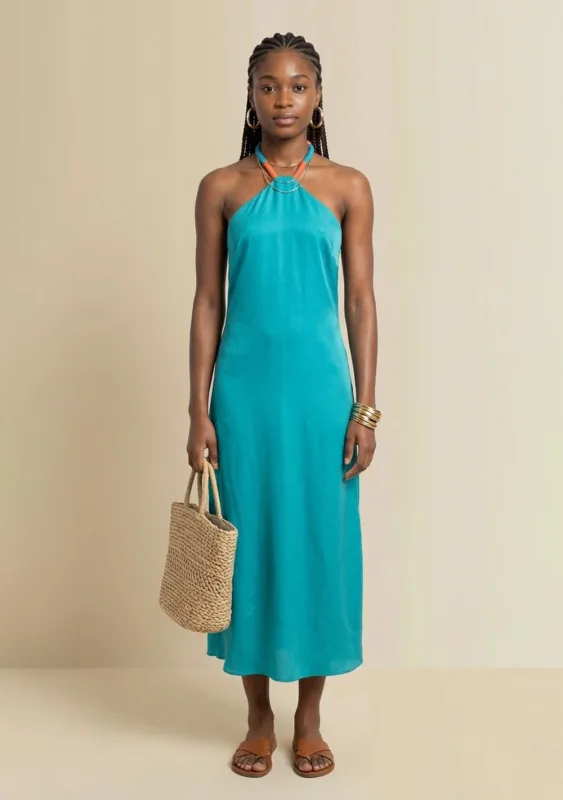 Vestido Morena Rosa Solto Decote Costas Sem Manga Longo Azul - Morena Rosa - Linhas