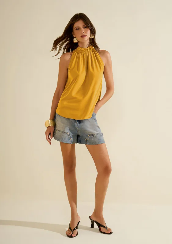 Regata Morena Rosa Solta Gola Alta Padrão Amarelo - Morena Rosa - Coleções