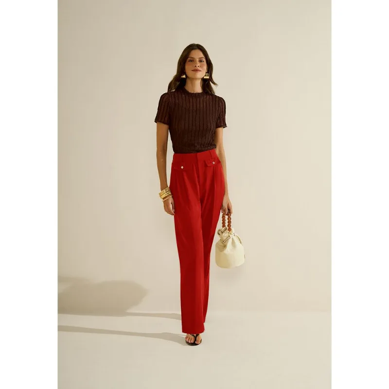 Calça Morena Rosa Reta Alta Vermelho 38