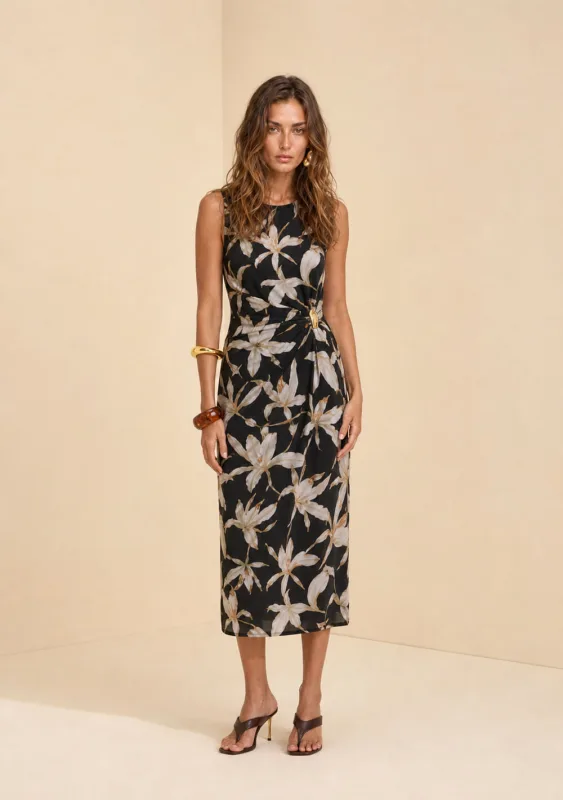 Vestido Midi Flora Preto/branco - Morena Rosa
