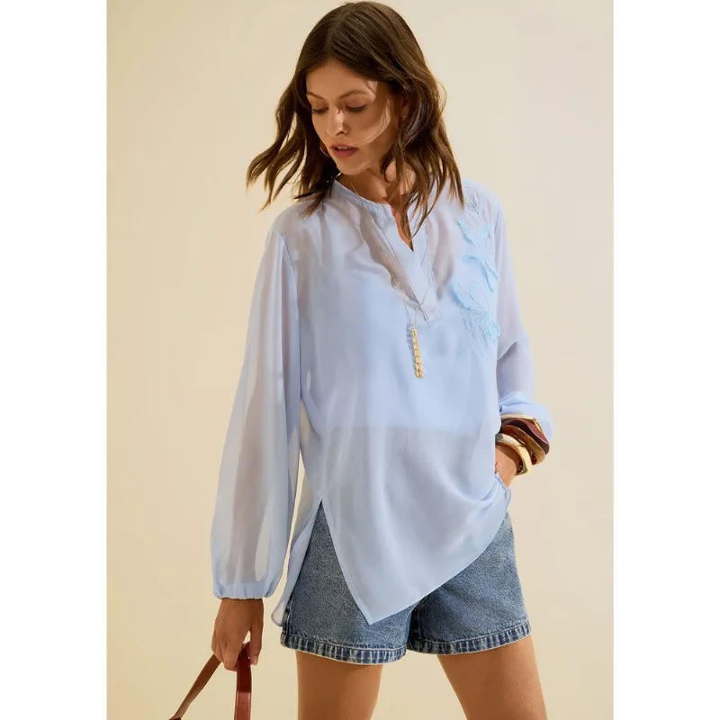 Blusa Decote V Origem Azul Escuro G