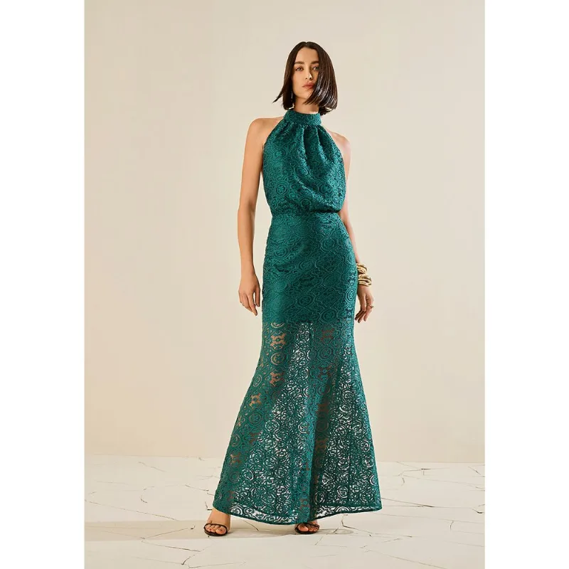 Vestido Morena Rosa Ajustado Cava Francesa Sem Manga Longo Verde M