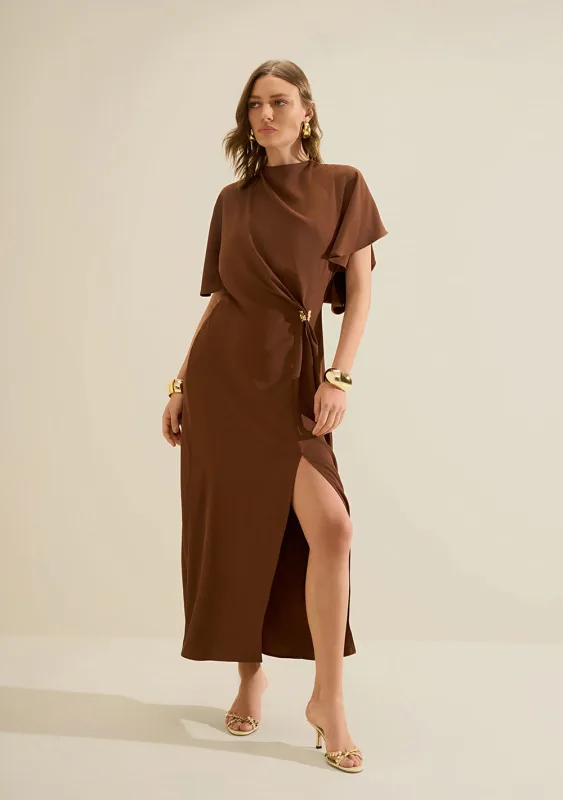 Vestido Midi Moka Marrom - Morena Rosa - Linhas