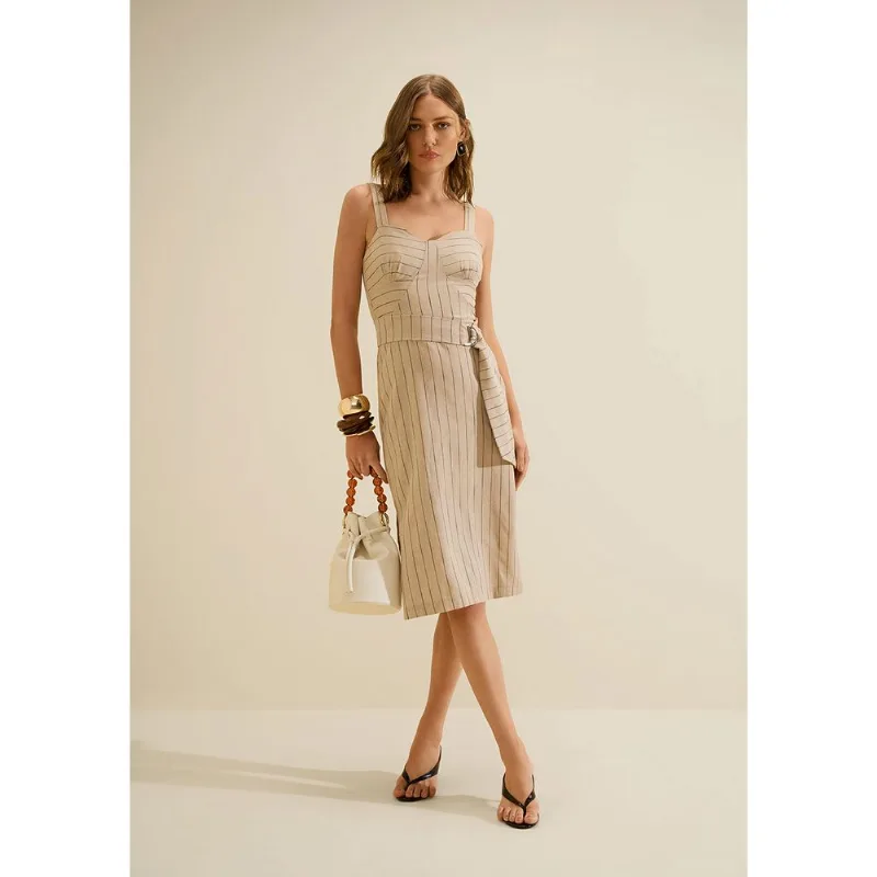 Vestido Midi Ajustado Cadência Bege Claro M - Morena Rosa