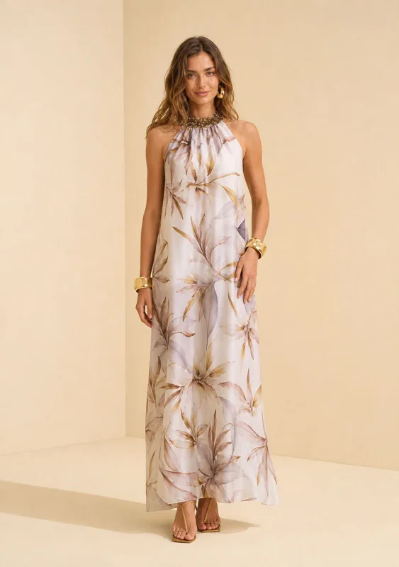 Vestido Gola Alta Flora Azul - Morena Rosa - Linhas