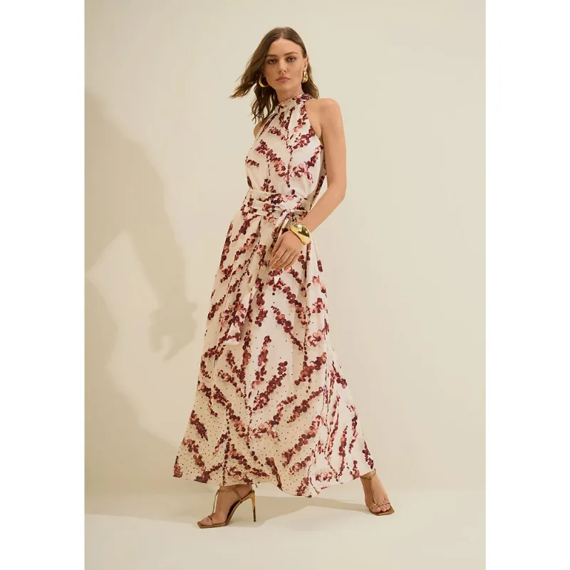 Vestido Gola Alta Flora Bege G - Morena Rosa