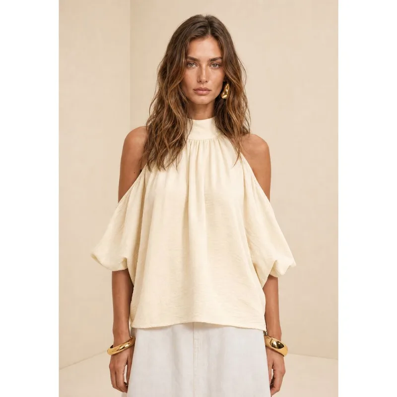 Blusa Gola Alta Flora Bege P - Morena Rosa