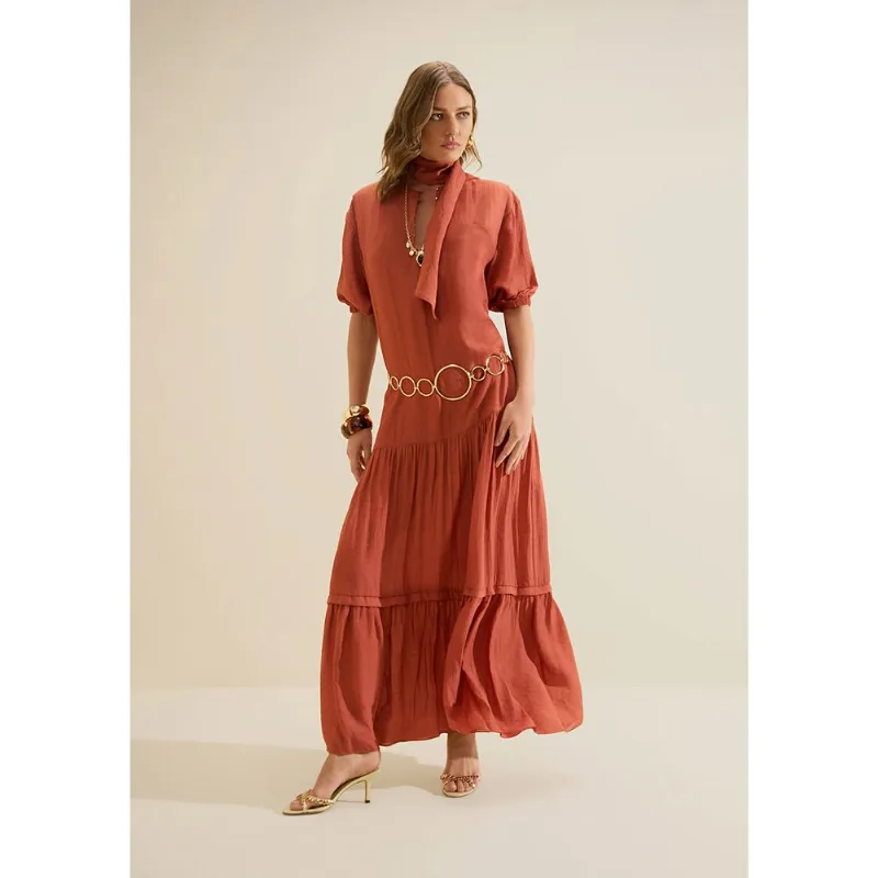 Vestido Manga Curta Alvorada Marrom G