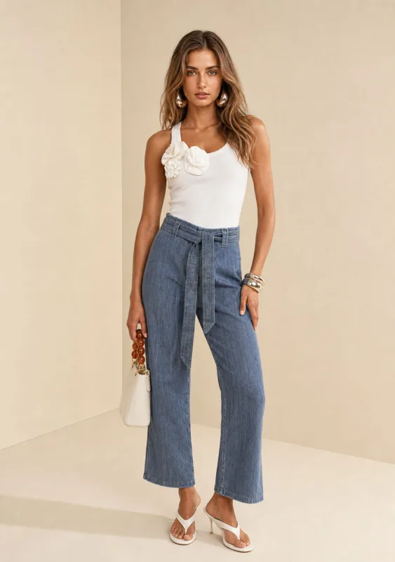 Calça Reta Alta Azul - Morena Rosa - Linhas