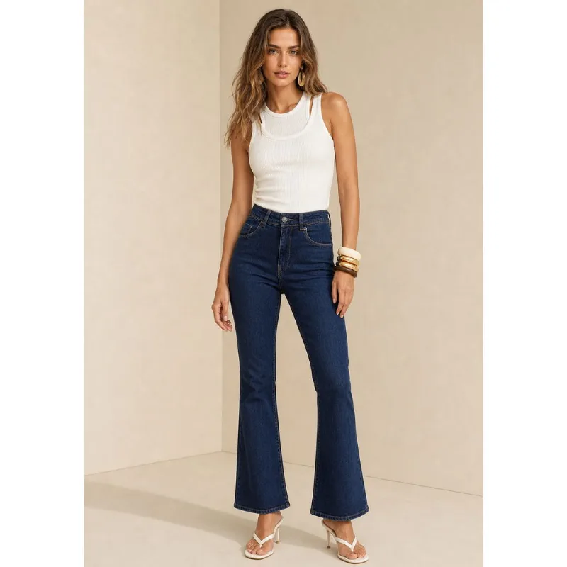 Calça Boot Cut Média Azul 42