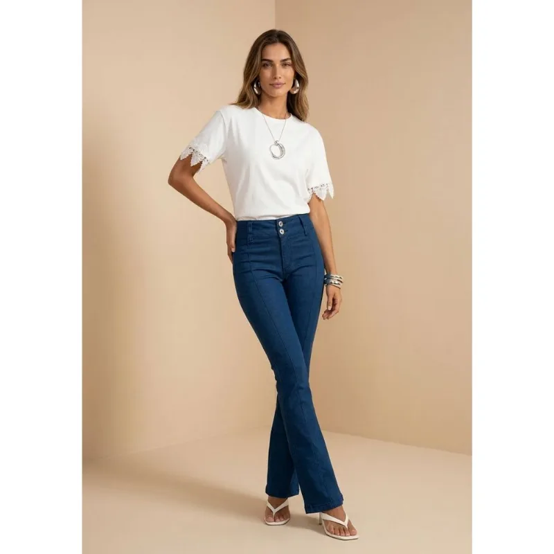 Calça Boot Cut Média Azul 44