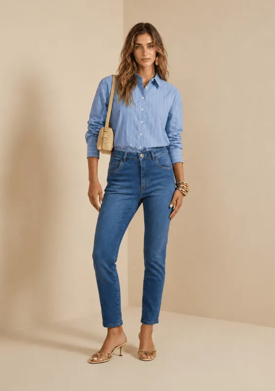 Calça Skinny Alta Azul - Morena Rosa - Linhas