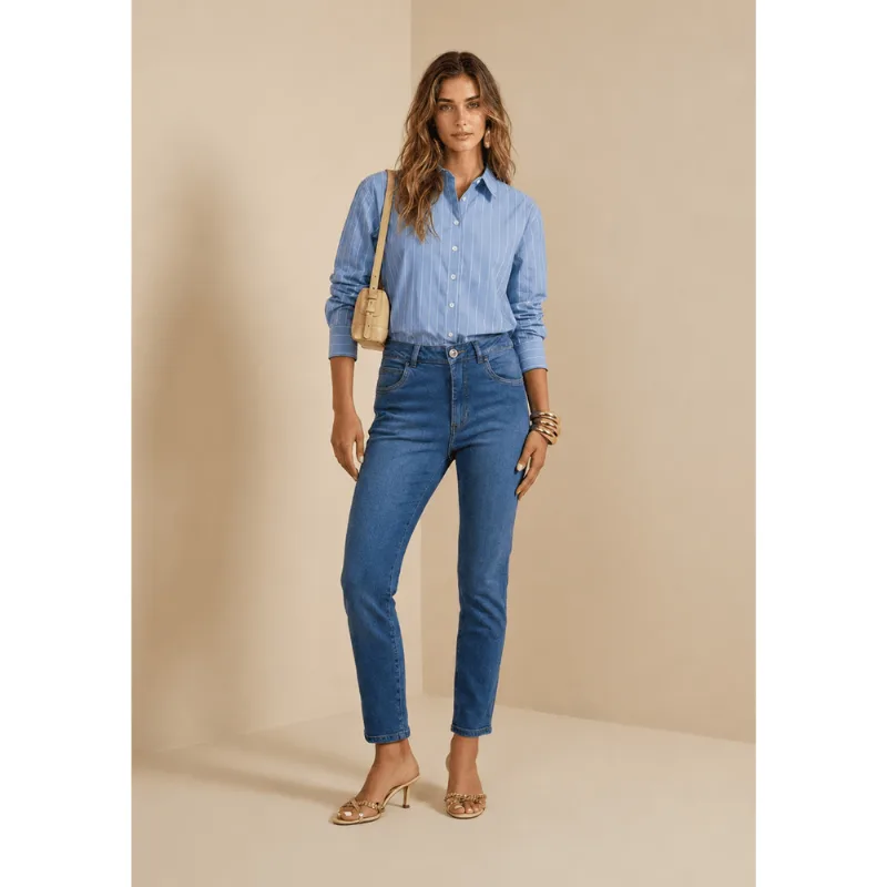 Calça Skinny Alta Azul 42 - Morena Rosa