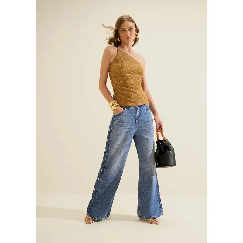 Calça Jeans Wide Leg Índigo Azul 44
