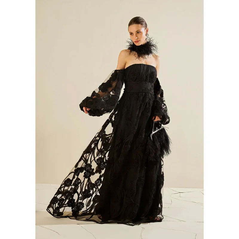 Vestido Solto Decote Reto Manga Longa Longo Preto G