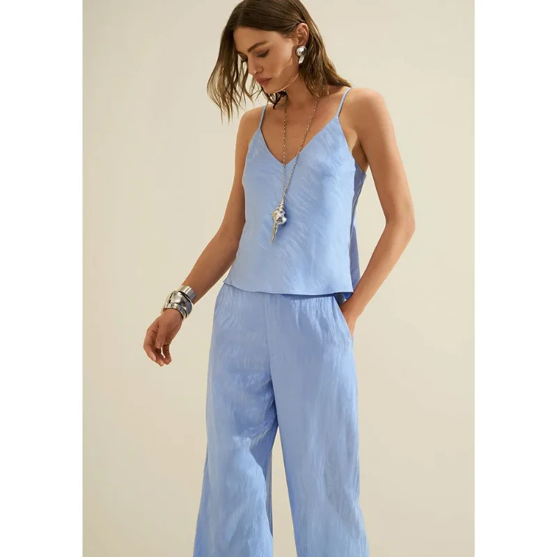 Blusa Ajustada Decote V Miragem Azul Escuro PP