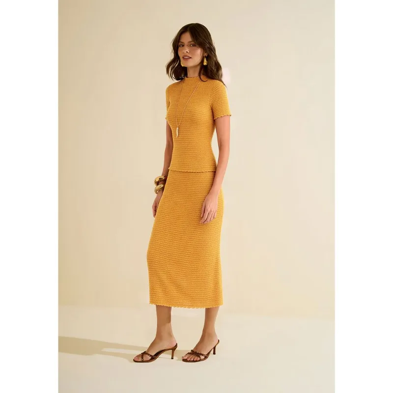 Blusa Morena Rosa Ajustada Decote Careca Manga Curta Padrão Amarelo M