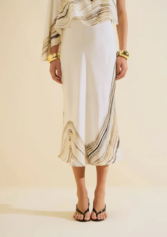 Saia Midi Evasê Nereia Off White - Morena Rosa - Coleções