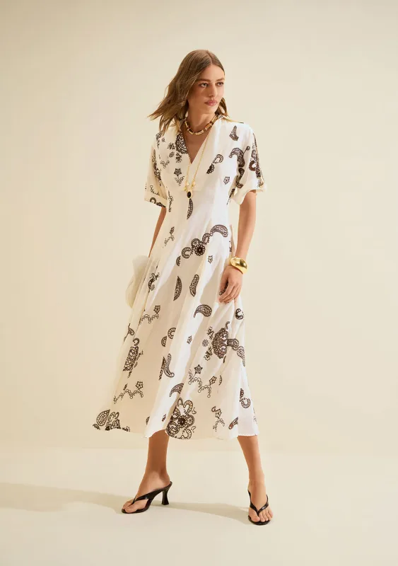 Vestido Midi Arabesca Off White - Morena Rosa