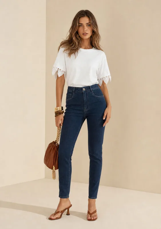 Calça Skinny Alta Azul - Morena Rosa - Linhas