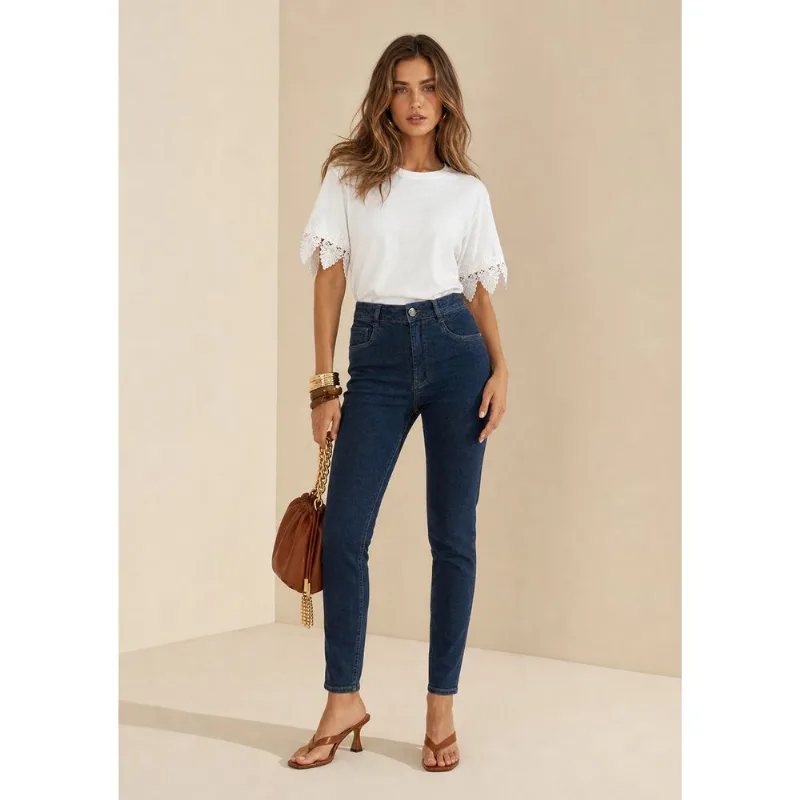 Calça Skinny Alta Azul 36 - Morena Rosa